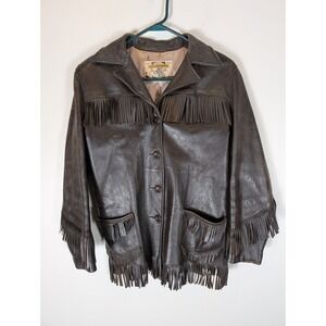 VTG 50s Custom Made Berlin WI Deerskin Fits Men's S Leather Fringe Jacket Brown